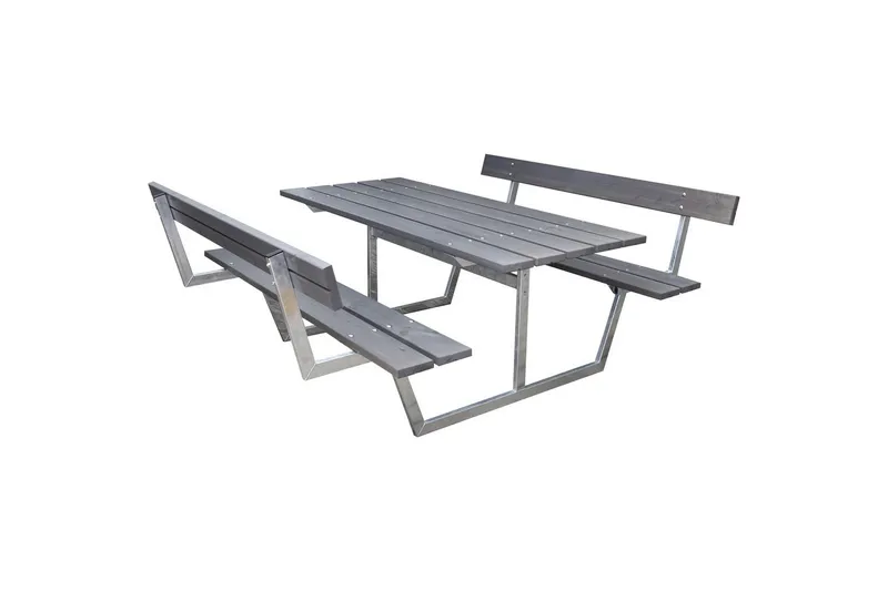 Piknikbord Rustikk Metall Med Ryggstøtte,, Med Ryggstøtte, Grå