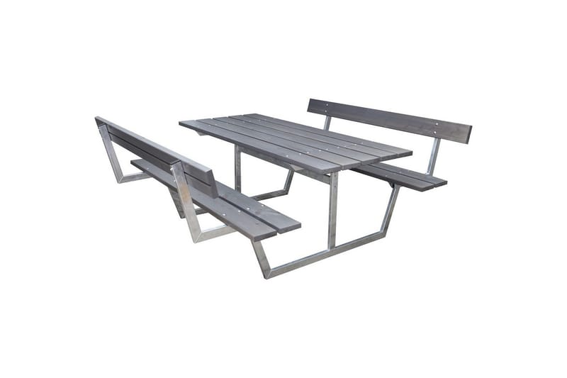 Piknikbord Rustikk Metall Med Ryggstøtte,, Med Ryggstøtte, Grå