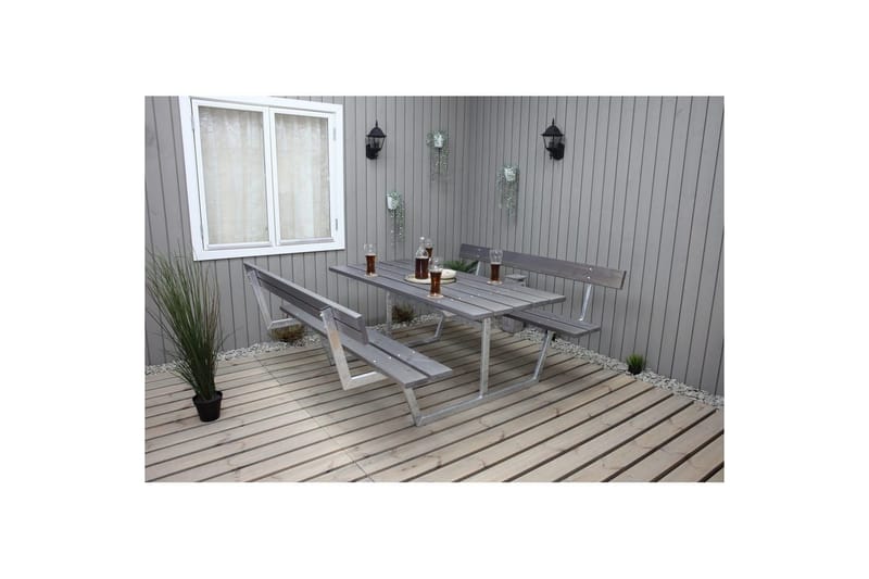 Piknikbord Rustikk Metall Med Ryggstøtte, - Med Ryggstøtte, Grå - Hagemøbler & utemiljø - Hagebord - Piknikbord