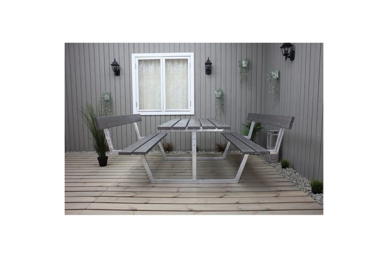 Piknikbord Rustikk Metall Med Ryggstøtte, - Med Ryggstøtte, Grå - Hagemøbler & utemiljø - Hagebord - Piknikbord