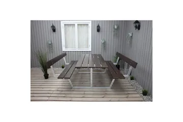 Piknikbord Rustikk Metall Med Ryggstøtte - Med Ryggstøtte, Brun - Hagemøbler & utemiljø - Hagebord - Piknikbord