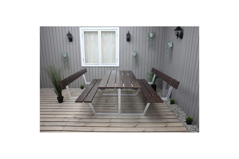 Piknikbord Rustikk Metall Med Ryggstøtte - Med Ryggstøtte, Brun - Hagemøbler & utemiljø - Hagebord - Piknikbord