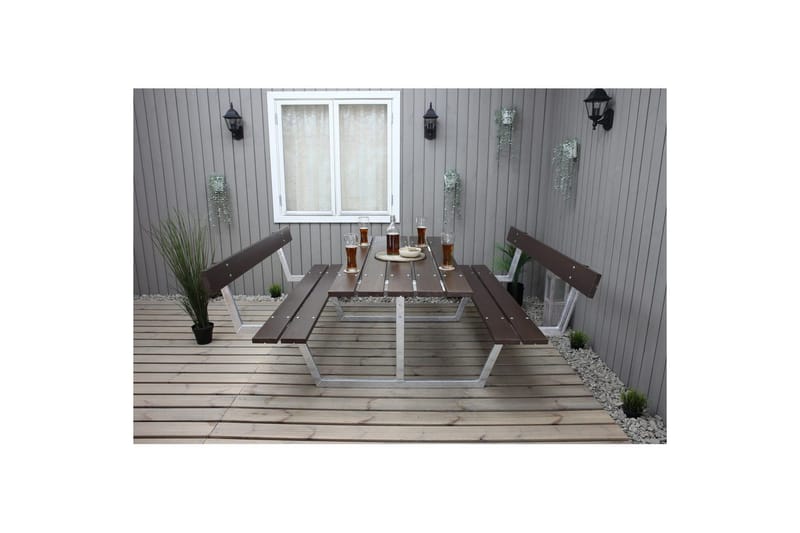 Piknikbord Rustikk Metall Med Ryggstøtte - Med Ryggstøtte, Brun - Hagemøbler & utemiljø - Hagebord - Piknikbord