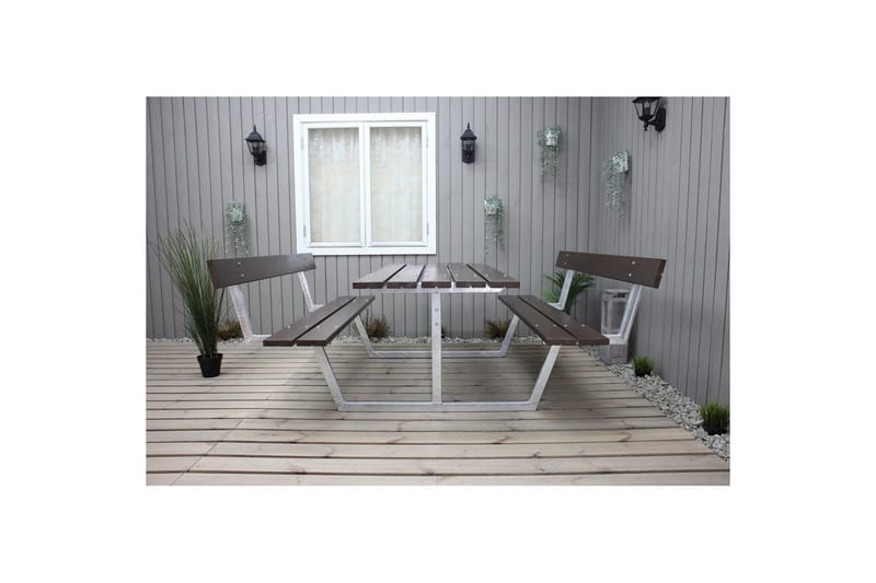 Piknikbord Rustikk Metall Med Ryggstøtte - Med Ryggstøtte, Brun - Hagemøbler & utemiljø - Hagebord - Piknikbord