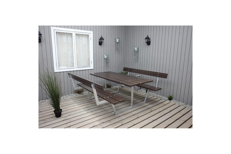 Piknikbord Rustikk Metall Med Ryggstøtte - Med Ryggstøtte, Brun - Hagemøbler & utemiljø - Hagebord - Piknikbord