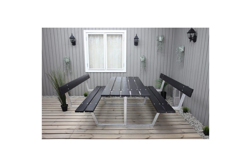 Piknikbord Rustikk Metall Med Ryggstøtte - Med Ryggstøtte, Svart - Hagemøbler & utemiljø - Hagebord - Piknikbord