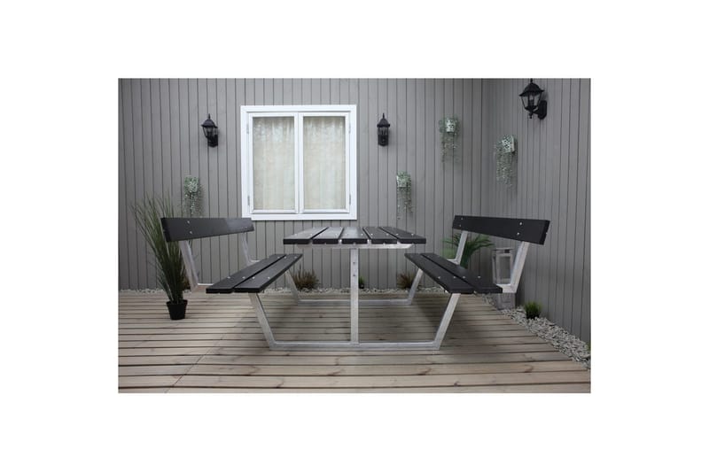Piknikbord Rustikk Metall Med Ryggstøtte - Med Ryggstøtte, Svart - Hagemøbler & utemiljø - Hagebord - Piknikbord