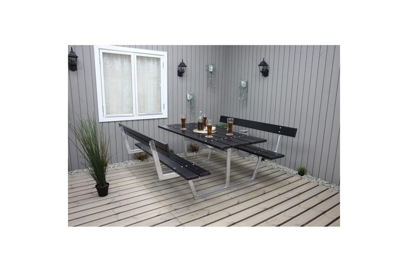 Piknikbord Rustikk Metall Med Ryggstøtte - Med Ryggstøtte, Svart - Hagemøbler & utemiljø - Hagebord - Piknikbord