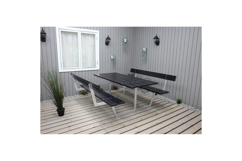 Piknikbord Rustikk Metall Med Ryggstøtte - Med Ryggstøtte, Svart - Hagemøbler & utemiljø - Hagebord - Piknikbord