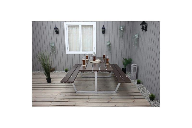 Piknikbord Rustikk Metall Uten Ryggstøtte - Uten Ryggstøtte, Brun - Hagemøbler & utemiljø - Hagebord - Piknikbord