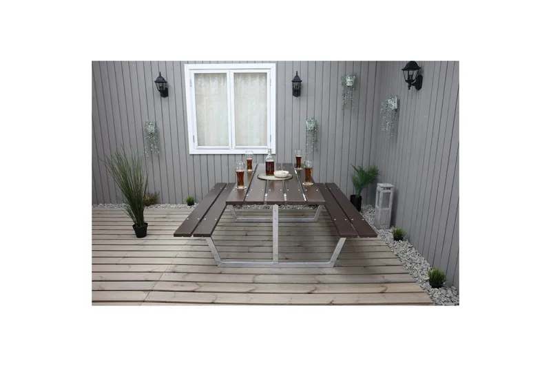 Piknikbord Rustikk Metall Uten Ryggstøtte - Uten Ryggstøtte, Brun - Hagemøbler & utemiljø - Hagebord - Piknikbord
