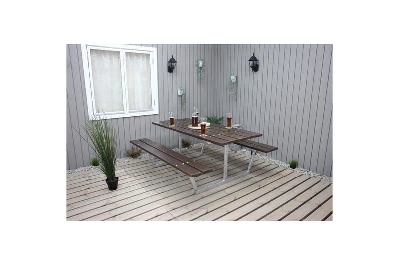Piknikbord Rustikk Metall Uten Ryggstøtte - Uten Ryggstøtte, Brun - Hagemøbler & utemiljø - Hagebord - Piknikbord