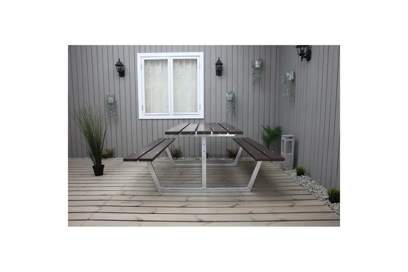 Piknikbord Rustikk Metall Uten Ryggstøtte - Uten Ryggstøtte, Brun - Hagemøbler & utemiljø - Hagebord - Piknikbord