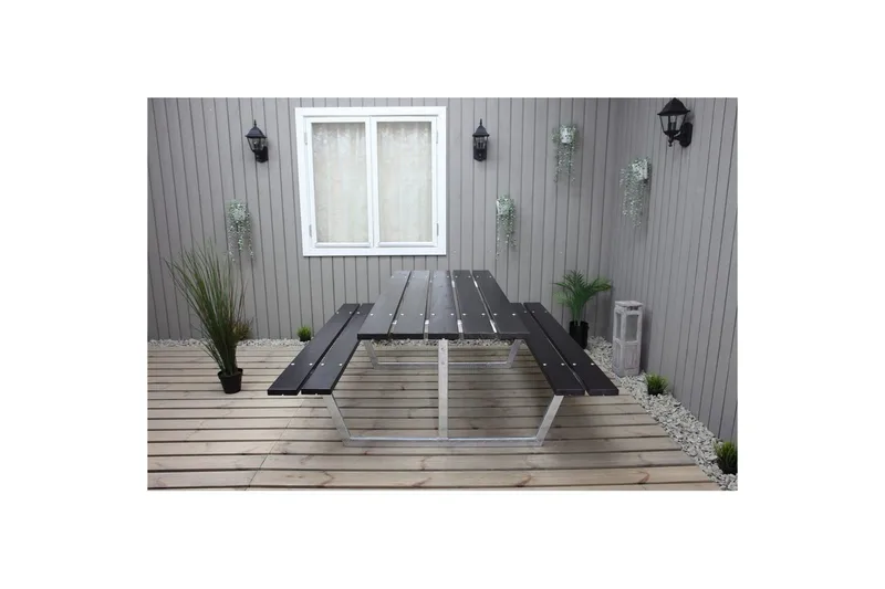 Piknikbord Rustikk Metall Uten Ryggstøtte - Uten Ryggstøtte, Svart - Hagemøbler & utemiljø - Hagebord - Piknikbord