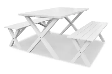 Spisegruppe Scottsdale 150 cm + 2 Benker 140 cm Hvit - KWA - Hagemøbler & utemiljø - Hagebord - Piknikbord