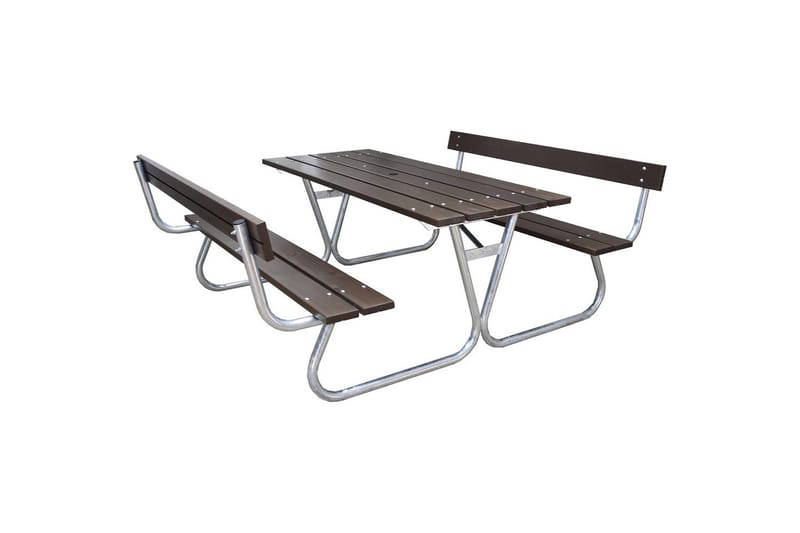 Piknikbord Stabil Metall Med Ryggstøtte, Med Ryggstøtte, Brun
