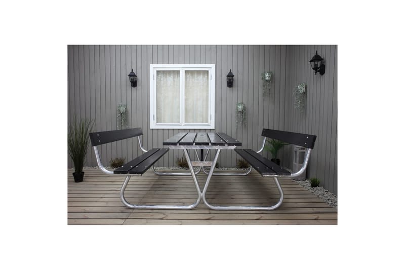 Piknikbord Stabil Metall Med Ryggstøtte - Med Ryggstøtte, Svart - Hagemøbler & utemiljø - Hagebord - Piknikbord