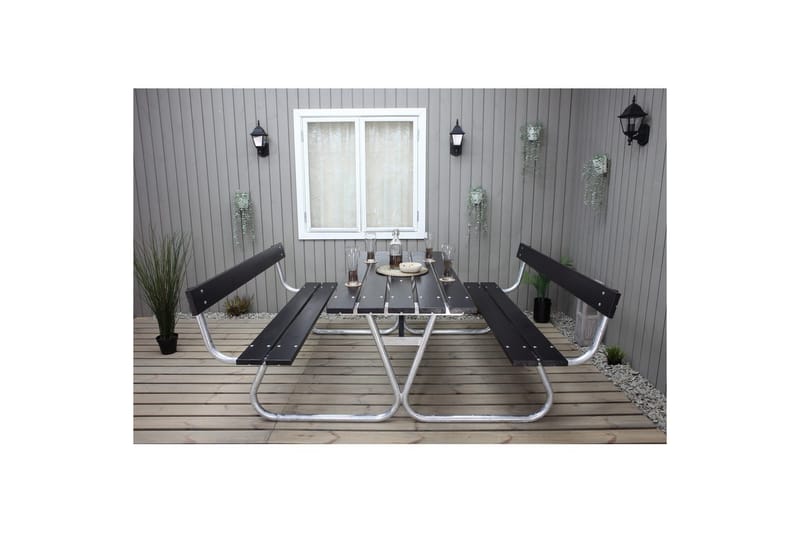 Piknikbord Stabil Metall Med Ryggstøtte - Med Ryggstøtte, Svart - Hagemøbler & utemiljø - Hagebord - Piknikbord