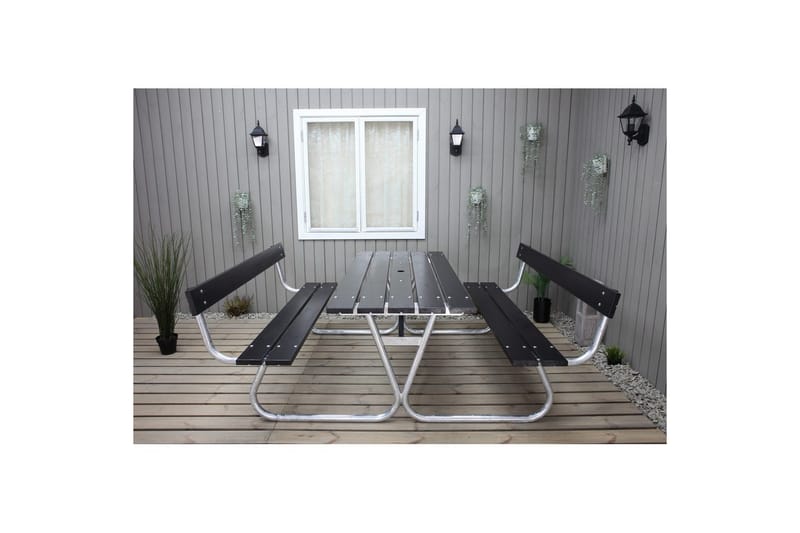 Piknikbord Stabil Metall Med Ryggstøtte - Med Ryggstøtte, Svart - Hagemøbler & utemiljø - Hagebord - Piknikbord