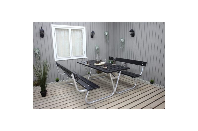Piknikbord Stabil Metall Med Ryggstøtte - Med Ryggstøtte, Svart - Hagemøbler & utemiljø - Hagebord - Piknikbord