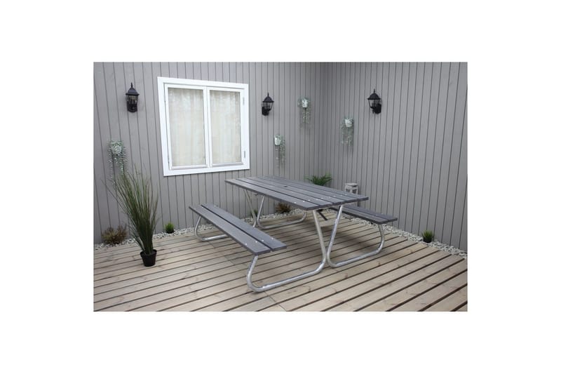 Piknikbord Stabil Metall Uten Ryggstøtte, - Uten Ryggstøtte, Grå - Hagemøbler & utemiljø - Hagebord - Piknikbord