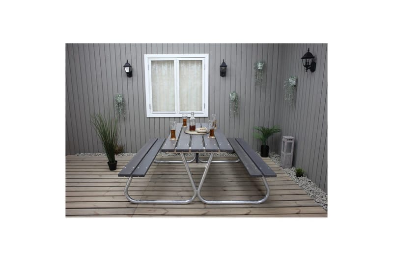 Piknikbord Stabil Metall Uten Ryggstøtte, - Uten Ryggstøtte, Grå - Hagemøbler & utemiljø - Hagebord - Piknikbord