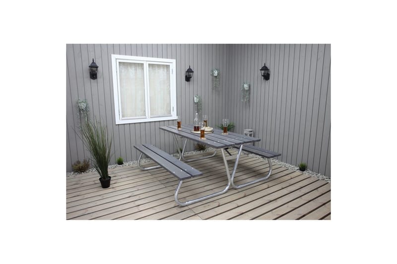 Piknikbord Stabil Metall Uten Ryggstøtte, - Uten Ryggstøtte, Grå - Hagemøbler & utemiljø - Hagebord - Piknikbord