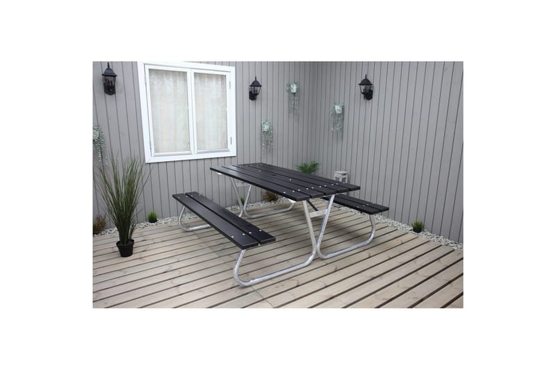 Piknikbord Stabil Metall Uten Ryggstøtte - Uten Ryggstøtte, Svart - Hagemøbler & utemiljø - Hagebord - Piknikbord