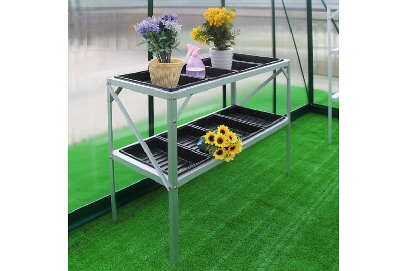 Drivhusbord med plantepotter 97x41x75 cm - Sølv - Plantebord