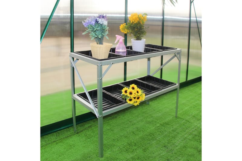Drivhusbord med plantepotter 97x41x75 cm - Sølv - Plantebord