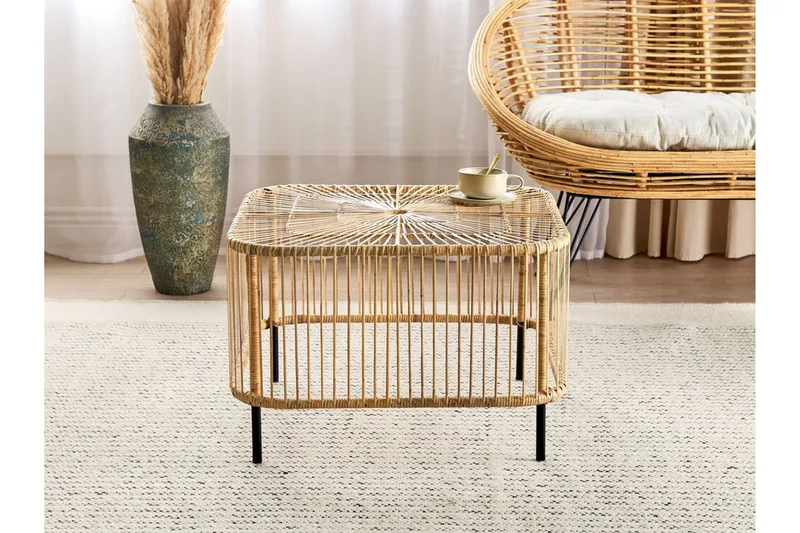 Rimouski Sidebord 67x67 cm - Naturlig/Sort - Hagemøbler & utemiljø - Hagebord - Sidebord utendørs