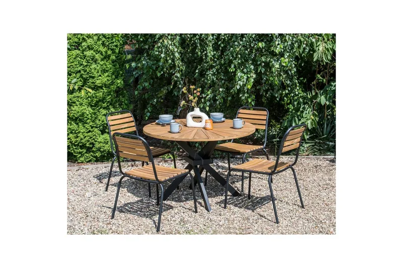 Runt bord Beliani Cissone Light wood||Black - Hagemøbler & utemiljø - Hagebord - Spisebord ute