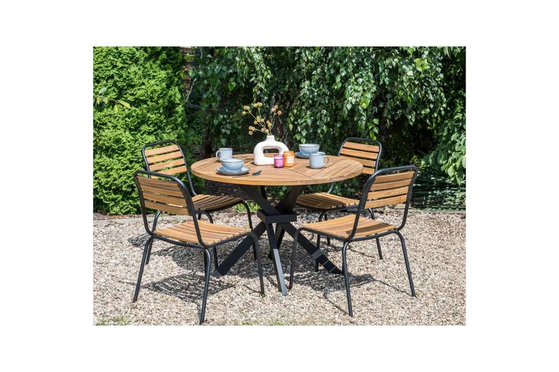 Runt bord Beliani Lissone Light wood||Black - Hagemøbler & utemiljø - Hagebord - Spisebord ute