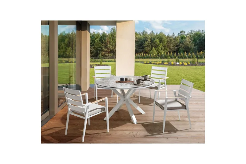 Runt bord Beliani Maletto Vit/Beige/Grå White||Grey - Hagemøbler & utemiljø - Hagebord - Spisebord ute