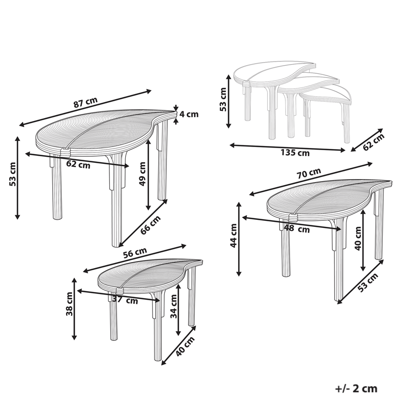 Sett med 3 sofabord utendørs Paralia rotting - Naturlig/beige - Hagemøbler & utemiljø - Hagebord - Loungebord & Sofabord utendørs