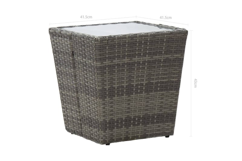Tebord grå 41,5x41,5x43 cm polyrotting og herdet glass - Grå - Sidebord utendørs