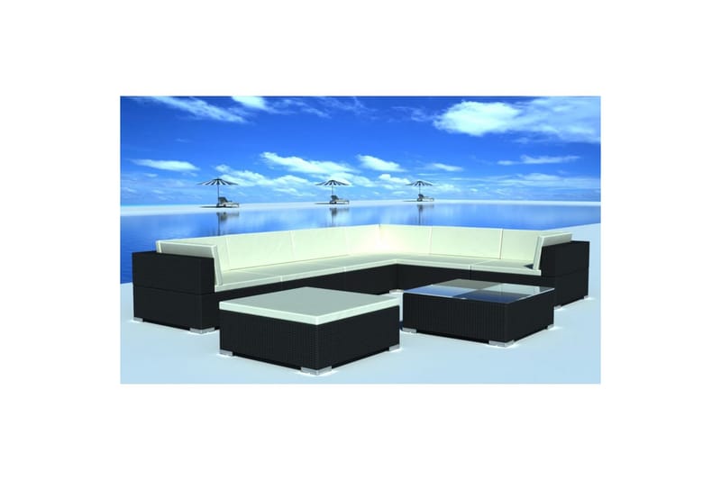 Hagesofagruppe med puter 8 deler polyrotting svart - Loungebord & Sofabord utendørs