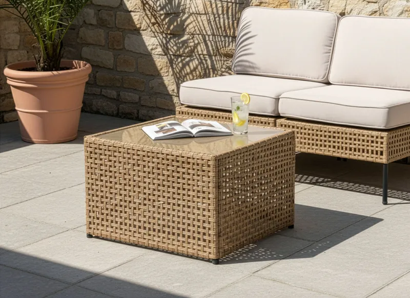 Sofabord utendørs Omegana 66 cm kunstrotting - Beige - Hagemøbler & utemiljø - Hagebord - Loungebord & Sofabord utendørs