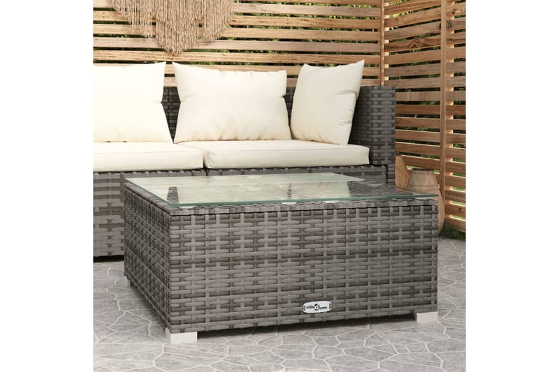 Utendørs salongbord grå 60x60x30 cm polyrotting og glass - Grå - Loungebord & Sofabord utendørs