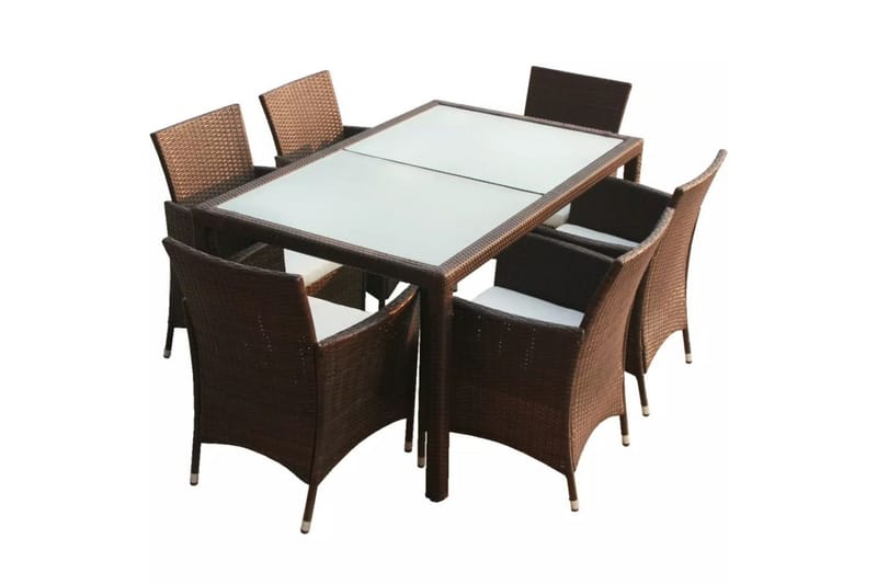 Utendørs spisestue med puter 7 deler polyrotting brun - Loungebord & Sofabord utendørs