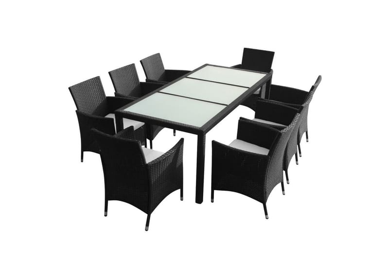 Utendørs spisestue med puter 9 deler polyrotting svart - Loungebord & Sofabord utendørs
