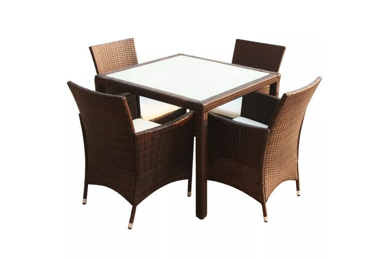 Utendørs spisestue med puter 5 deler polyrotting brun - Loungebord & Sofabord utendørs