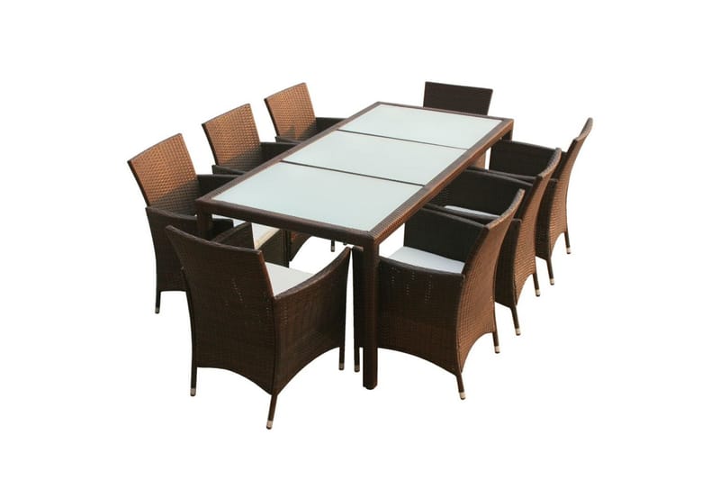 Utendørs spisestue med puter 9 deler polyrotting brun - Loungebord & Sofabord utendørs