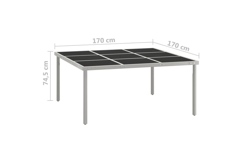 Hagebord 170x170x74,5 cm stål og glass - Svart - Spisebord ute