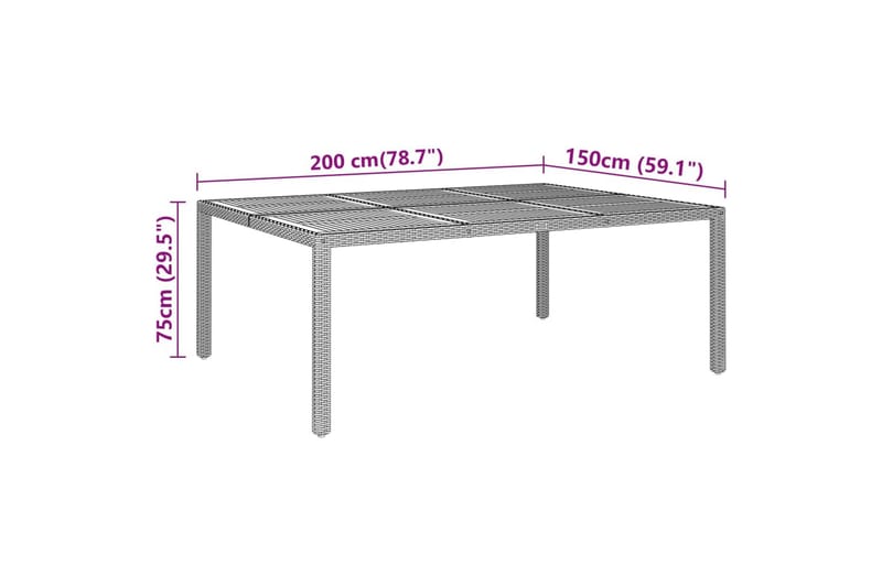 Hagebord 200x150x75 cm akasie og polyrotting grå - Grå - Spisebord ute