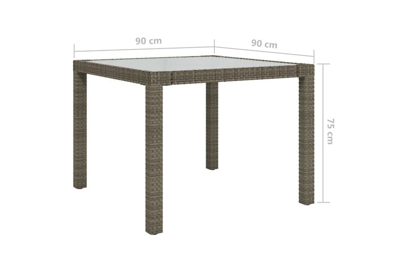 Hagebord 90x90x75 cm herdet glass og polyrotting grå - Grå - Spisebord ute