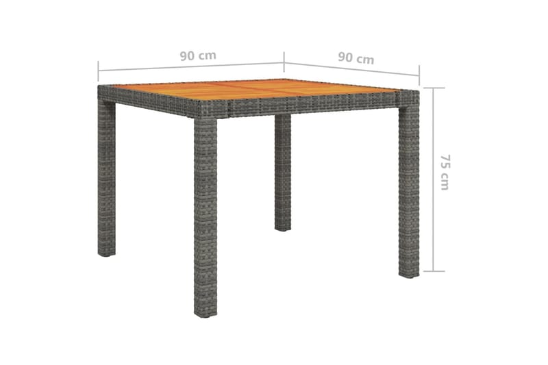 Hagebord 90x90x75 cm polyrotting og akasie grå - Grå - Spisebord ute