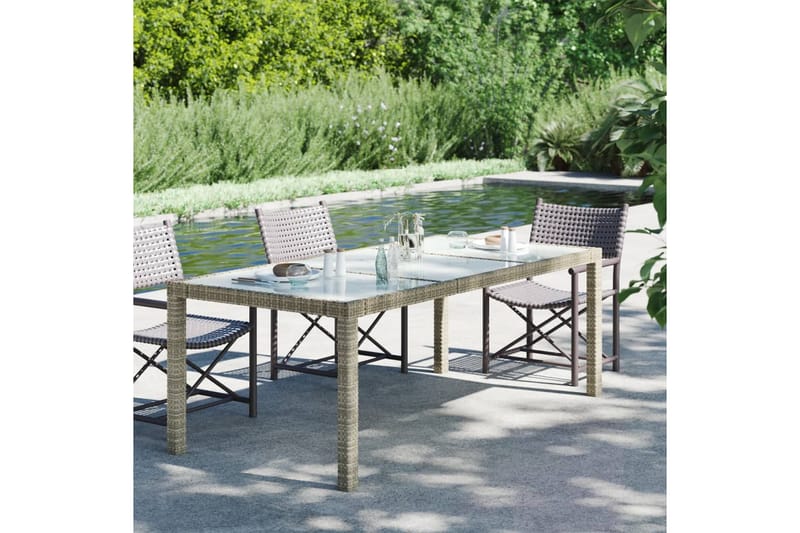 Hagebord grå 190x90x75 cm herdet glass og polyrotting - Grå - Spisebord ute