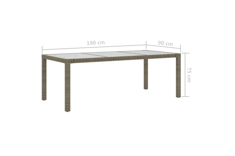 Hagebord grå 190x90x75 cm herdet glass og polyrotting - Grå - Spisebord ute