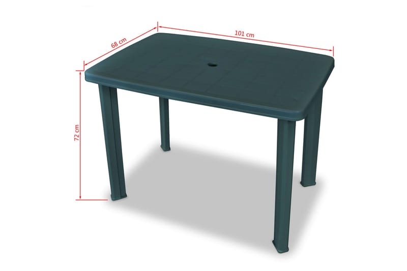 Hagebord grønn 101x68x72 cm plast - Grønn - Spisebord ute